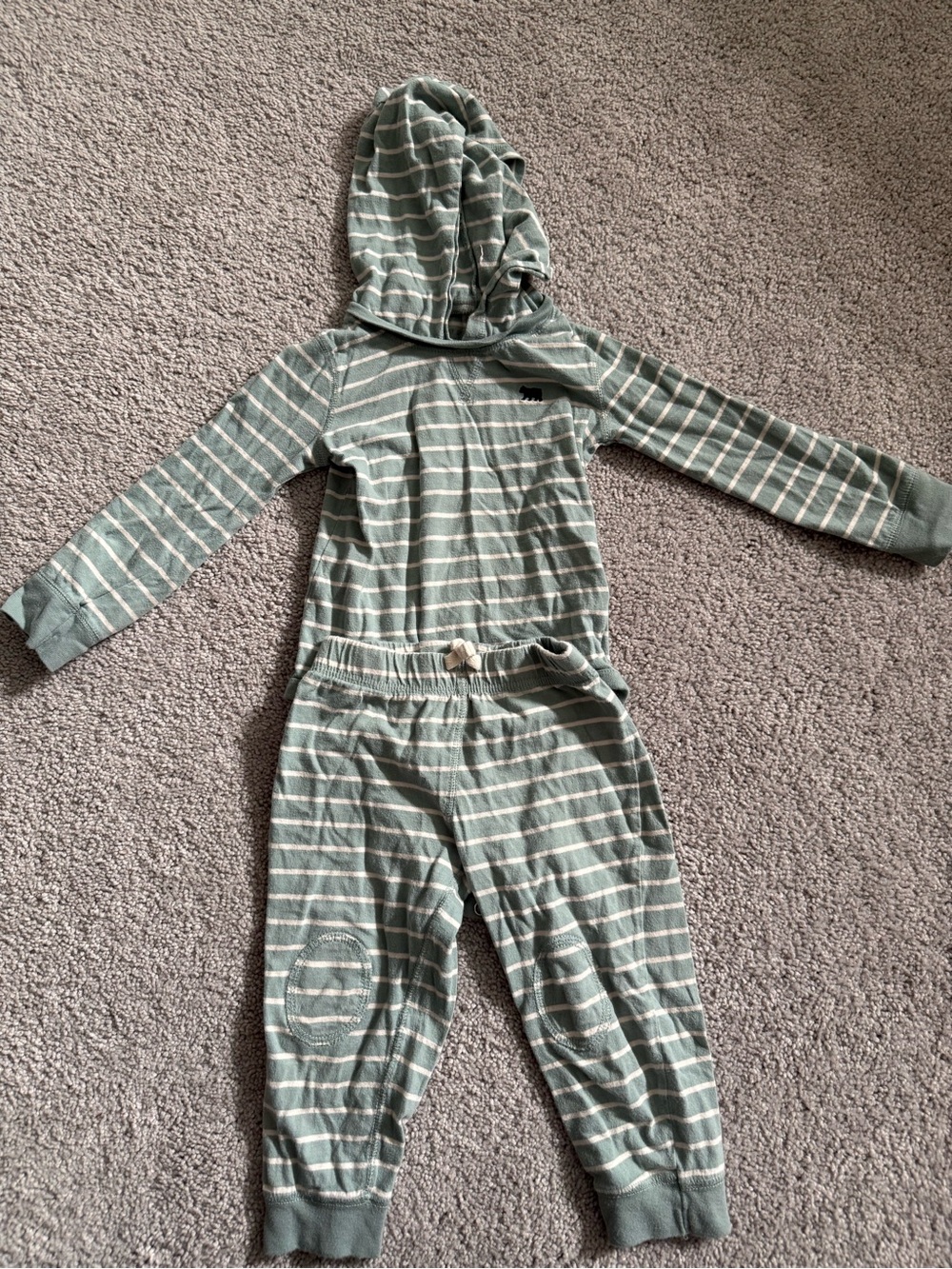 Carter's Sage and White Striped Hooded Top
